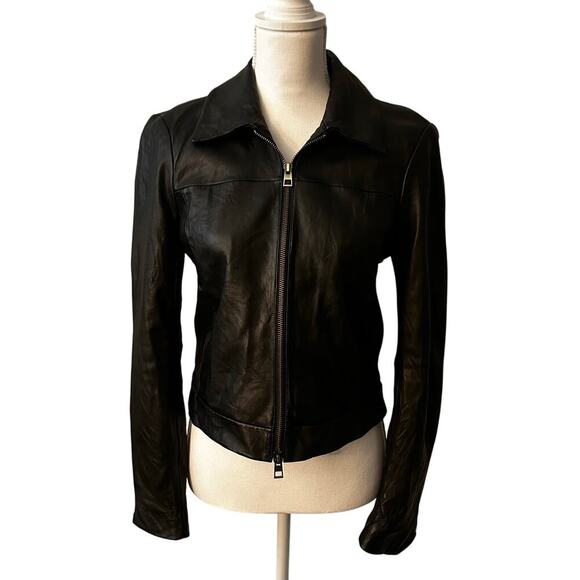 Madewell lamb leather shrunk zip front brass hardware jacket size 6 - Picture 1 of 15